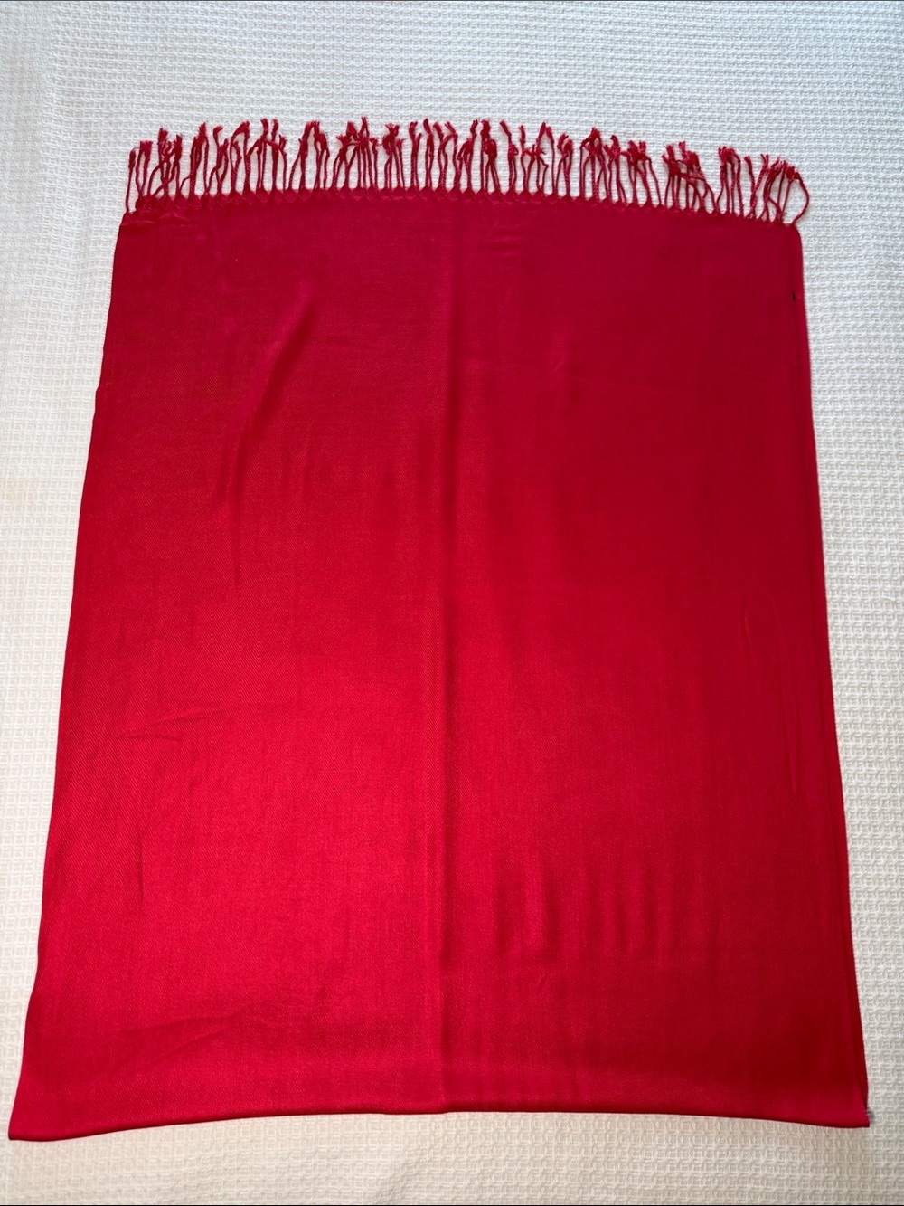 Red shawl/ scarf with fringe solid, pop of color